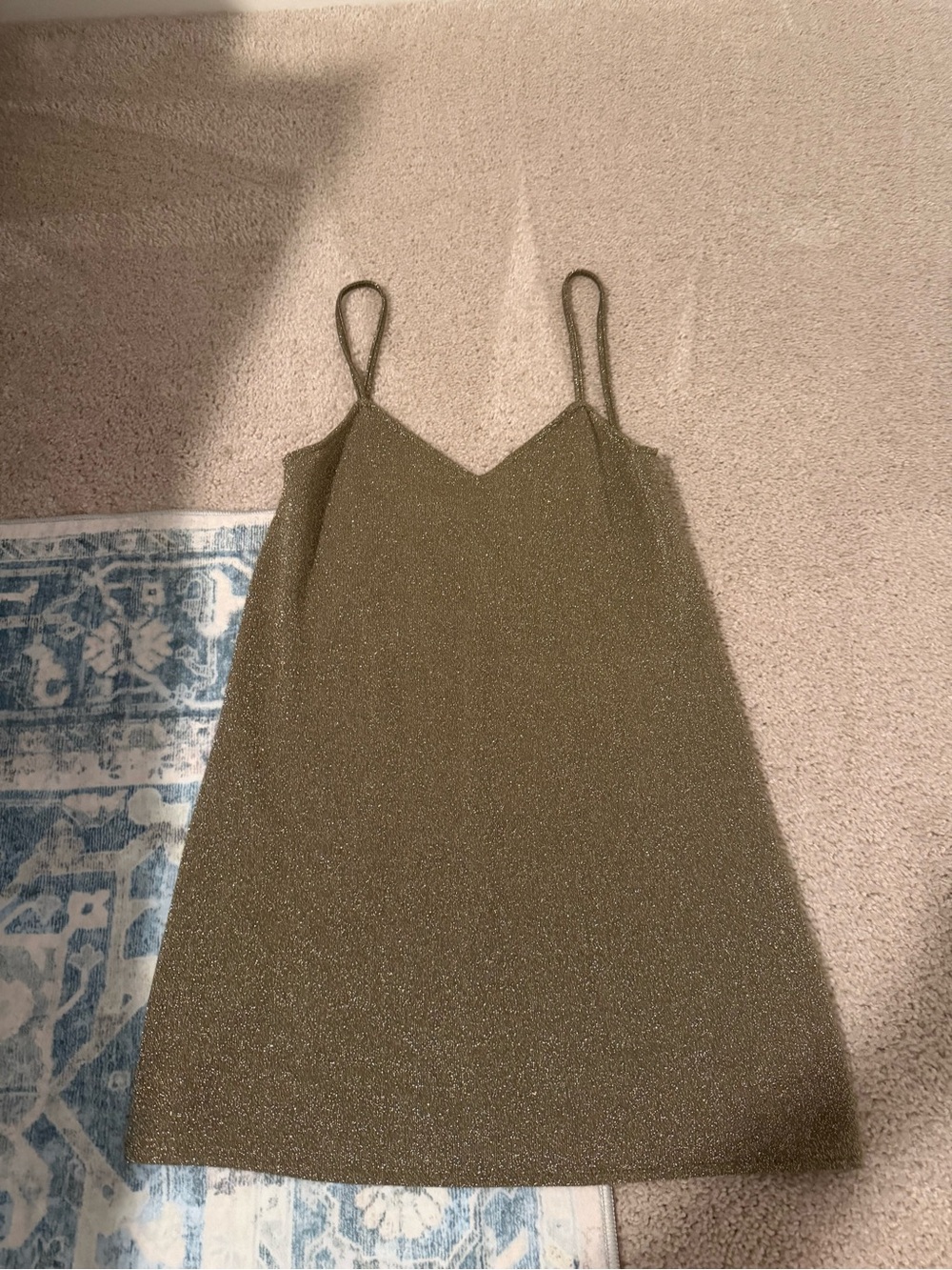 Glittery Olive Slip Mini Dress with Spaghetti Straps